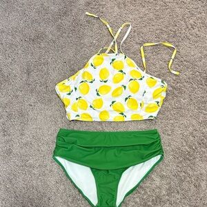Lemon Print Bikini Top and Green Bottom